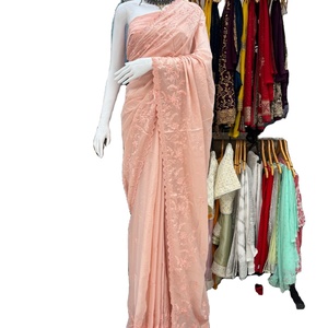 El último diseñador Georgette Silk Diamond Work Saree de Fab Zone - Product Image 1