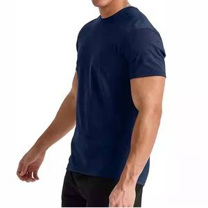 T-shirt en coton à col rond pour homme, bleu marine uni, manches courtes, basique, décontracté, été, vente en gros, vêtements personnalisés en vrac - Product Image 3