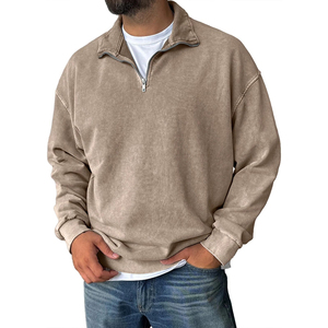 Sudadera de Hombre con Cierre de Cremallera, Color Sólido, Cuello Alto, Corte Regular, Informal, Manga Larga, Transpirable, Felpa Francesa - Product Image 1
