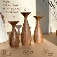 Élégants porte-bougies en bois d'acacia |   Centre de table en bois artisanal |   Décoration de salle à manger rustique moderne pour Noël