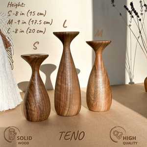 Portavelas de madera de acacia hechos a mano - Elegante centro de mesa que aporta calidez y encanto a los interiores de comedores. - Product Image 3