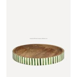 Plateau d'incrustation d'os de qualité supérieure | Plateau rond avec design inspiré d'Ashoka Chakra pour les cadeaux patrimoniaux, la décoration et le service de déclaration - Product Image 2