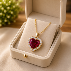 Heart Shape <b>Ruby</b> Gemstone Pendant 18K Rose Gold Plated Charm <b>Necklace</b> Halo Moissanite Valentine Day Gift - Product Image 4