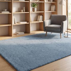 Tapis d'intérieur en laine bleu ciel uni, tufté à la main, antidérapant, moelleux et doux pour salon, chambre, entrée et décoration moderne de la maison - Product Image 1