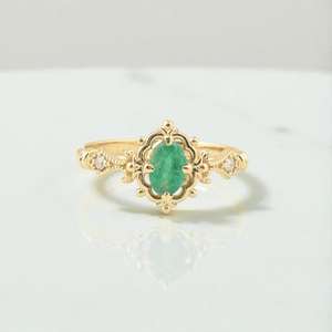 แหวนมรกตแท้ รับรองคุณภาพ แหวนหมั้น เงินแท้ 925 ชุบทอง 14K แหวนแต่งงานสีเขียวสวยหรู - Product Image 5