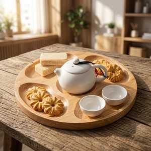 Plat de service moderne en bois d'acacia fait main de qualité supérieure, écologique, avec bol à sauce/assiette à apéritif/plateau à collation/ensemble de plats pour chips et sauces - Product Image 1