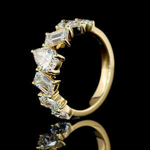 Lab Grown Pear <b>Emerald</b> Cut Diamond Multi Shape Eternity <b>Band</b> <b>Ring</b> 10K 14K 18K Gold 925 935 Silver Prong Set Jewelry - Product Image 3