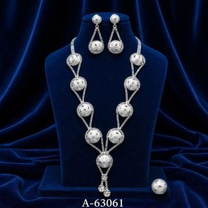 Parure de bijoux ethniques de créateur en zircon, boucles d'oreilles pendantes longues, plaqué argent, collection fiançailles, anniversaire, mariage A-63059 - Product Image 2
