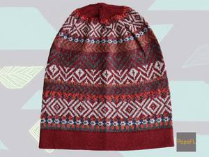 Gorro de Punto Geométrico Unisex, Gorro de Invierno Cálido, Estilo Étnico con Patrón Rojo, Azul y Blanco, para Adultos - Product Image 2