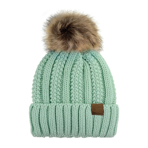 Purple <b>Knitted</b> <b>Beanie</b> With Fur Pom-Pom Unisex Winter Hat Casual Outdoor Wear Adult Size 56-58CM - Product Image 4