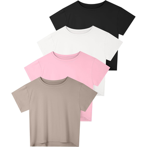 Camiseta de Punto para Mujer, Cuello Redondo, Manga Corta, Color Sólido, con Botones, Transpirable, Ecológica, de Secado Rápido, Corte Regular, Casual - Product Image 1