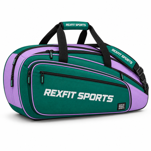 Sac de raquette de tennis Rexfit Sports vert et violet grande capacité pour entraînement et voyage, transport d'équipement, vente en gros, fabricant, personnalisable - Product Image 1