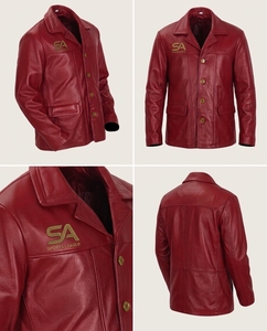 Chaqueta de Cuero Genuino para Hombre, Cuello Camisero, Cierre de Botón de Una Fila, Color Sólido, Casual, Resistente al Viento, Abrigo de Otoño - Product Image 4