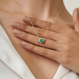 Exquisite Design Gorgeous Zambian <b>Emerald</b> & Diamond Heart Shape <b>Pendant</b> Necklace Stacking Jewelry Pure 14K Yellow Gold - Product Image 2