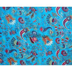 ผ้าห่มคันธาทำมือ 100% ใยฝ้ายแท้ ดีไซน์หลากสี เย็บมือ สไตล์โบฮีเมียน สำหรับใช้ในบ้าน ผ้าห่มนุ่มสบาย - Product Image 2