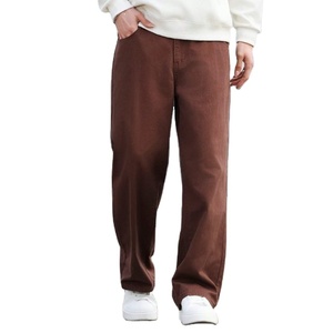 Funky <b>Mens</b> Modern Trending Brown Straight Mid Washed Lightweight Denim <b>Jeans</b> Eco Friendly Breathable Vintage Style Loose Autumn - Product Image 1