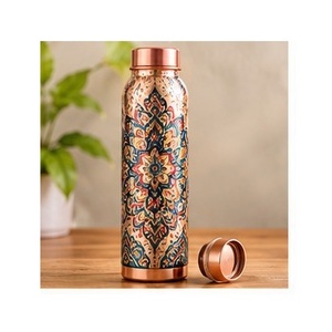 Botella de Agua con Diseño Arabesco en Cobre Azul y Patrón Dorado, Portátil para Viajes - Product Image 6