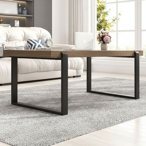 <b>Rustic</b> Rectangular <b>Coffee</b> <b>Table</b> with Industrial Metal Frame, Wood Top Center <b>Table</b> for Living Room, Apartment, Hotel Furniture - Product Image 5