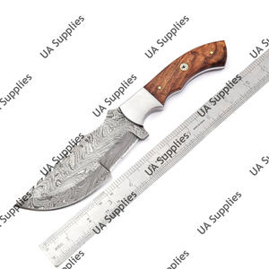 Cuchillo de caza y bushcraft personalizado OEM DIY de acero de Damasco forjado a mano con espiga completa, funda y mango de palisandro - Product Image 3