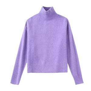 Pull à col roulé pour femme, manches longues, couleur unie, minimaliste, tricoté pour l'automne, anti-boulochage, coupe classique - Product Image 5