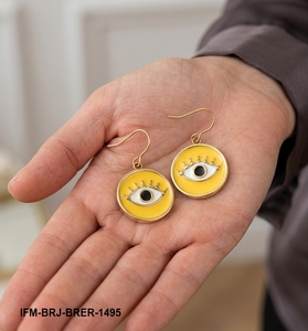 Pendientes Colgantes de Latón con Diseño Bohemio de Rayos de Sol y Ojo, Esmalte Amarillo, Talismán Protector, Resistentes al Deslustre, para Mujer, Fiesta, KENWAY - Product Image 3