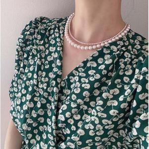 สร้อยคอมุกน้ำจืดสองเส้นสไตล์หรูหราเบาๆ สีขาวใส วินเทจ แฟชั่น โบว์ ประดับลูกปัดแบบซ้อน สไตล์นิวยอร์ก - Product Image 4