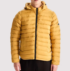 เสื้อแจ็คเก็ตพัฟเฟอร์บุผ้าสำหรับผู้ชาย สไตล์ไฮสตรีท สำหรับฤดูหนาว มีฮู้ด แขนยาว สีเหลือง รับผลิตแบบ OEM - Product Image 6