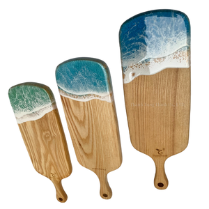 Modern Wood Cutting Board With Blue Resin Ocean Design Matte Polish Durable <b>Kitchen</b> Decor - Product Image 4