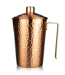 Hammered Copper Mug with Brass Handle Lid Handmade Rustic Eco Friendly Korean Design Decorative Traditional Metal <b>Drinkware</b> - Product Image 1