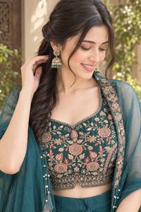 TENNECY Choli pour femme, longueur cheville, en crêpe français premium, broderie et sequins, extensible, protection solaire, réversible, séchage rapide - Product Image 5