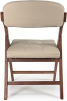 Chaise pliante en cuir PU de style mid-century moderne avec structure en bois massif, revêtement beige, mobilier de salon, design stable