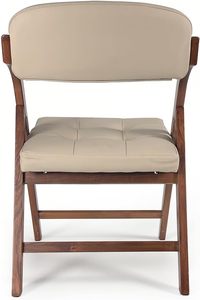 Midcentury Modern PU Leather <b>Folding</b> Chair With Solid Wood Frame Beige Upholstery Living Room Furniture Stable Design - Product Image 2