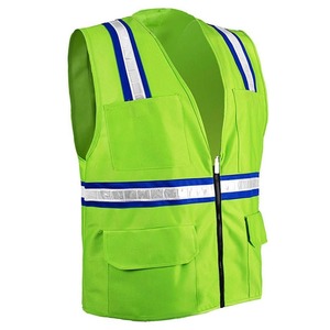Gilet de sécurité haute visibilité pour homme, été, vert, bandes réfléchissantes, fermeture éclair, respirant, léger, 100% coton, imperméable - Product Image 4