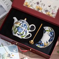 Deluxe British Floral Pattern Bone China Tea-for-One Set/Disponible en taza de café de color amarillo y azul