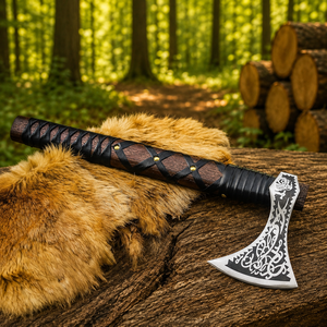 Hacha Vikinga Nórdica con Funda de Cuero – Hacha Forjada a Mano con Púas, Tipo Tomahawk, para Camping, Supervivencia, Corte de Leña, Regalo Único - Product Image 5