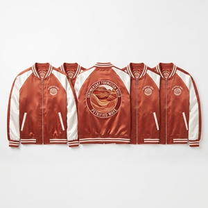 Wholesale Supplier Maroon Satin Varsity Jacket Custom Embroidered <b>Cream</b> Raglan Sleeve Zip Up <b>Strawberry</b> Guild Baseball Coat - Product Image 3