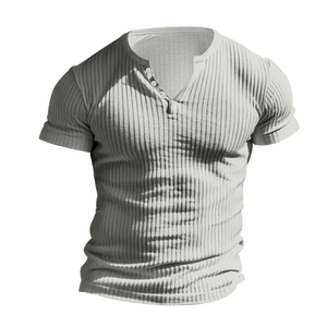 เสื้อยืดเฮนลีย์คอกลมทรงเข้ารูปสำหรับผู้ชาย ผ้าฝ้าย 100% ลำลอง ใส่สบายสำหรับฤดูร้อน แขนสั้น สีพื้น - Product Image 3