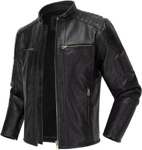 Top Selling <b>Men's</b> High Street Solid Stylish Stand Collar Leather <b>Jacket</b> with Zipper Closure and Front Logo in Multiple Colors - Product Image 1