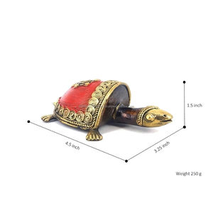 Décoration tortue artisanale avec verre coloré rouge/doré/bleu, métal laiton et travail détaillé de la coquille - Product Image 6