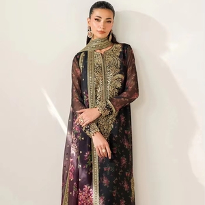 Meilleures ventes : Ensemble 3 pièces en mousseline de soie brodé, design traditionnel, non cousu, pour tenue de soirée, services OEM, fabriqué en usine - Product Image 1