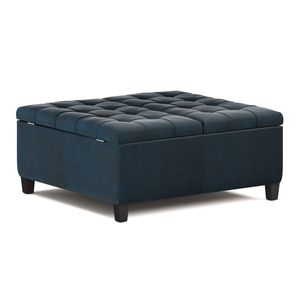 Harrison Distressed Dark Blue <b>Storage</b> Ottoman Coffee Table <b>Stool</b> & Ottoman - Product Image 1
