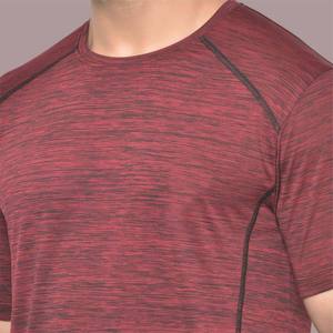 T-shirt décontracté pour homme, manches courtes, col rond, coupe classique, séchage rapide, extensible, tricoté en spandex/coton, rouge mélangé - Product Image 4