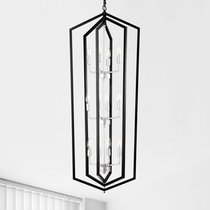 Lampadario da Cucina a 12 Luci Stile Rustico Vintage con Gabbia, Altezza Regolabile, Nero Opaco e Argento, Lampade a Sospensione - Product Image 2