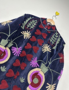 Velvet Knitted Suzani <b>Jacket</b> Floral Pattern Boho Women's Winter Autumn Coat Full <b>Sleeve</b> India Style <b>Short</b> Coat - Product Image 2