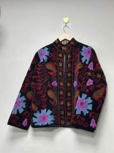 Veste bomber en velours indien bohème à motif floral brodé, écologique, taille plus, hiver, respirante et légère - Product Image 4