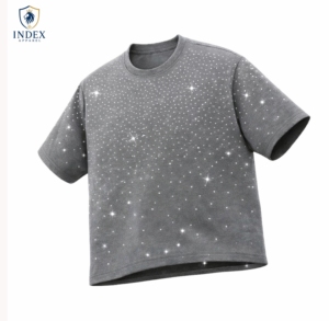 Camiseta de Manga Corta para Hombre, Marca Index Apparel, Color Gris con Estampado de Puntos Brillantes, Corte Regular, Cuello Redondo, Estilo Casual Tejido - Product Image 1