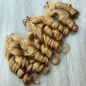 Factory Price 100% Raw Virgin Vietnamese Human Weft Lace Wig Bouncy Curl Blonde <b>Color</b> Super Double Drawn <b>Hair</b> Extensions - Product Image 4