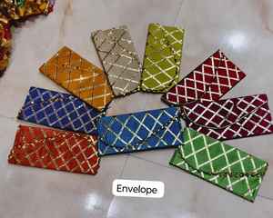 Bolsos de mano casuales tradicionales para mujer, multicolor, con trabajo Lehriya Gotta Patti, para bodas, pooja, regalos, recuerdos de fiestas indias - Product Image 4