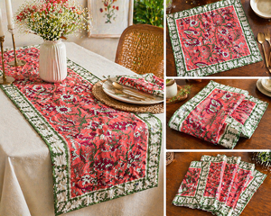 Juego de Manteles Individuales Rosados con Estampado Artesanal, Manteles Individuales Blancos de Algodón, Calidad de Exportación, Lavables, Decoración para Comedor, Juego de Obra Maestra Hecha a Mano - Product Image 5