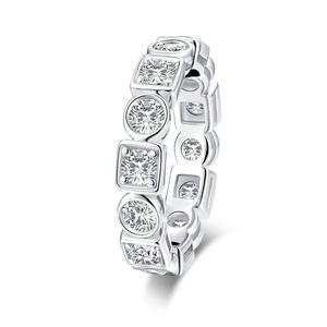 Anillo de Boda de Lujo con Diamantes CZ de Corte Brillante, Diseño Alternativo Cuadrado y Redondo, Engaste de Bisel, Plata de Ley 925, Regalo - Product Image 6